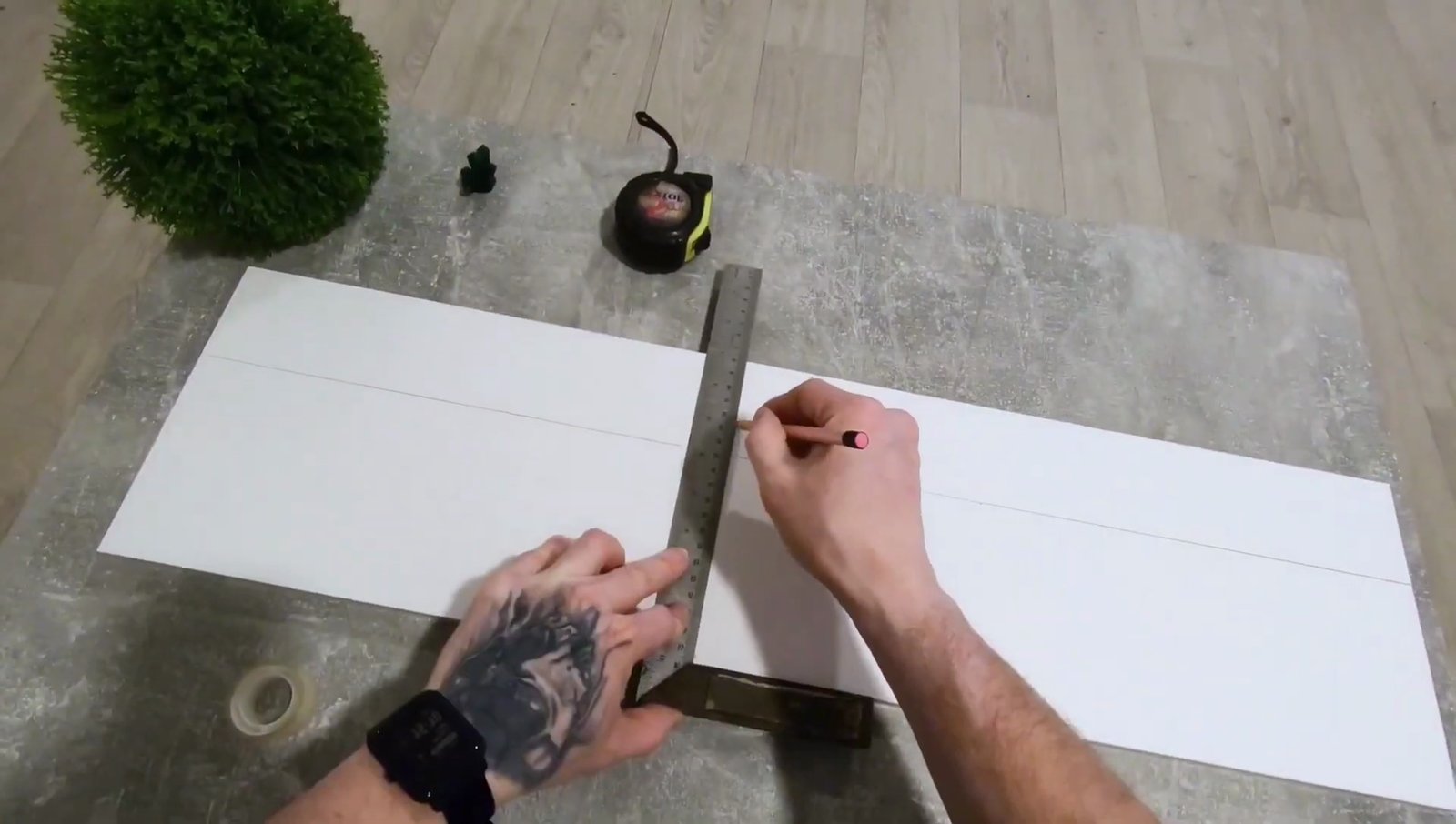 Measuring and marking the shelf board